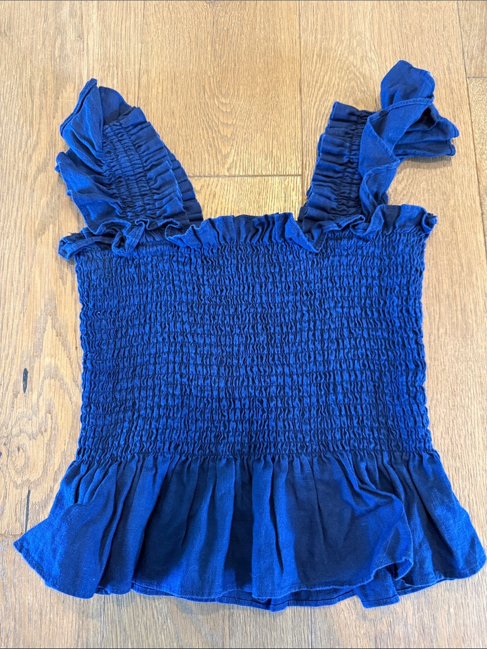 Hill House Paz Linen Smocked Top in Navy - XS